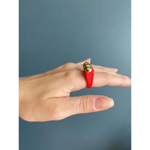 y2k red/gold square chunky bar ring, 8 - Picture 2 of 6